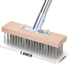 MAXMAN Stainless Steel Floor Scrubber Scrub Brush with Long Handle, Deck Brush, 63" Heavy Duty Outdoor Push Broom, Moss Remover, Wire Scratch Brush for Scrubbing Concrete, Patio, Garage, 2 Brush Head