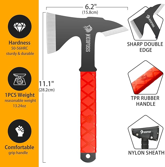 NedFoss Throwing Axes and Tomahawks, Throwing Axe Pack of 3, 11.1" Full Tang Throwing Axe Set with 3.14" Blades, Tomahawk Axe with Nylon Sheath for Axe Throwing Game, Recreation and Competition
