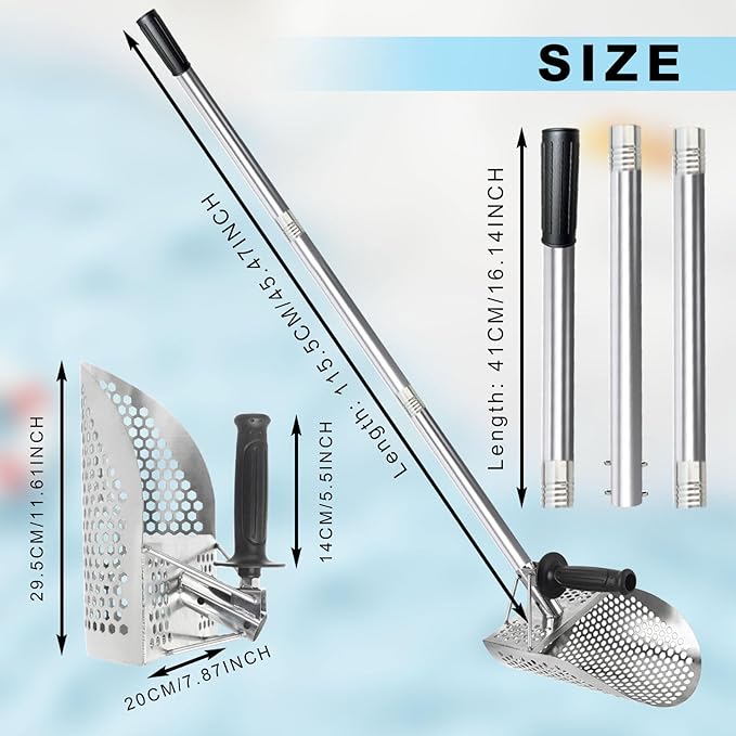 Long Handle Sand Scoop, Heavy Duty 304 Stainless Steel Metal Detecting Sand Scoop with Long Handle Sand Sifter ﻿