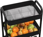 XIUSHE 3-Tier Metal Utility Cart Rolling Storage Organizer, Portable and Sturdy, with Wheels, Ideal for Office, Kitchen, Bathroom, Classroom, and More, Black