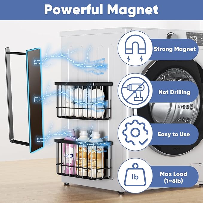 Magnetic Dryer Ball Holder,Magnetic Hanger Holder Basket Magnetic Lint Bin No Tools Install for Laundry Room Fridge Storage Hanger Organizer