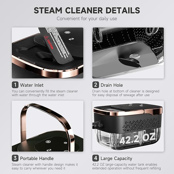 Steam Cleaner, Portable Steamer for Cleaning, Multipurpose Cleaning Steamer with Replacement Heads for Home, Dirt, Grease, Grout, Tile,Floor, Car Detailing