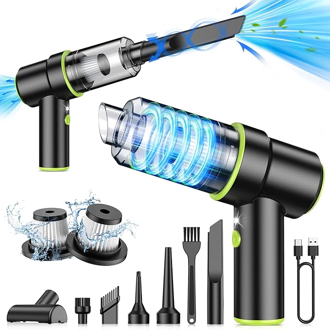 CODN Handheld Car Vacuum Portable Cordless 12000PA, 2 in 1 Handheld Vacuum Cleaner and Air Duster with Multi-Nozzles and LED Light, Mini Hand Held Vacuum Rechargeable for Home, Car, Office, Pet Hair
