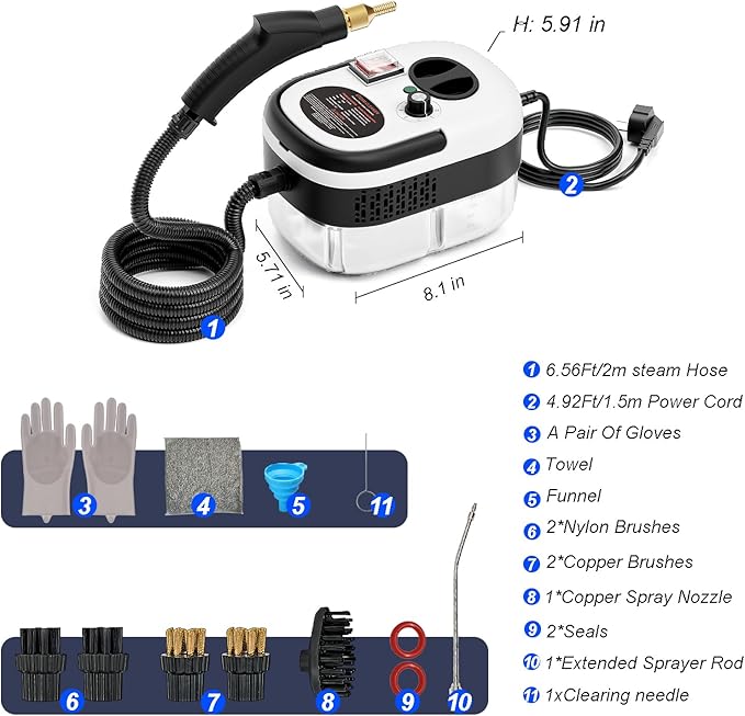 Steam Cleaner,15s Heat-Up,1.4L Tank,Steamer for Cleaning with 10 pcs Accessories,Multi-2500W High Temperature and Pressure handheld steamer,Steam Clea (6-【02】White)