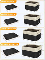 BALEINE 3 Pack Fabric Storage Bins for Shelves, Linen Storage Baskets for Organizing, Decorative Closet Bins for Clothes, Home (Black, 12"x8"x8")
