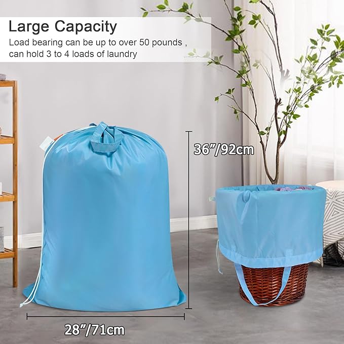 Polecasa Heavy Duty Large Laundry Bag with 130gsm Tear Resistant Fabric and Handles, Easy to Carry Durable Dirty Clothes Drawstring Bag, Perfect for College Dorm,Travel, 28”x36”,Gulf Blue