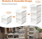 Lifewit Plastic Stackable Storage Baskets, 4 Tier Stacking Bins for Food and Clothes, Multifunctional Organizer for RV, Kitchen, Playroom, Pantry and Bathroom, 13.8"D x 11.8"W x 28.3"H, 1 Pack, White