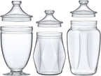 Amazing Abby - Enchant - Plastic Apothecary Jars (3-Piece Set, 46/45/59 oz), Acrylic Jars with Lids, Bathroom Canisters, Candy Buffet, Wedding Display, BPA-Free and Shatter-Proof (NOT Glass)