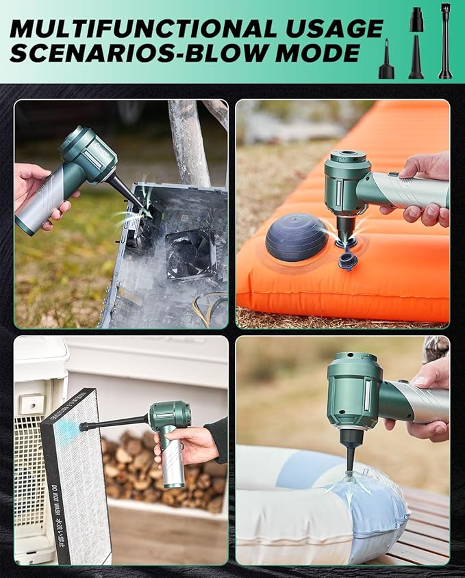 Saker Foldable Handheld Car Vacuum Cleaner Portable Cordless, 17000PA High Power Mini Vacuum Cleaner and Air Duster with Brushless Motor for Home,Cars,Office Cleaning HL133 Olive Green