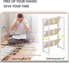 4NM No-Assembly Folding Bookshelf Storage Shelves 3 Tiers Vintage Bookcase Standing Racks Study Organizer Home Office (Natural White)