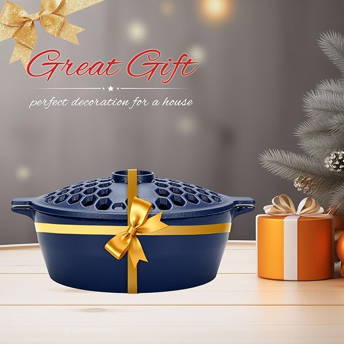 G GOOD GAIN Wood Stove Steamer - Cast Iron Stove Humidifier with Large Opening Top | Oval Bowl Fire Place Pot for Home Heating Decorative | Matte Finish & 2.7 Quart, Green