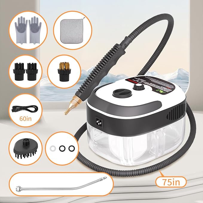 Handheld Pressurized Steam Cleaner,2500W Handheld High Temp Portable Cleaning Machine, Cleaning for Couch, Auto, Floor and More (White)