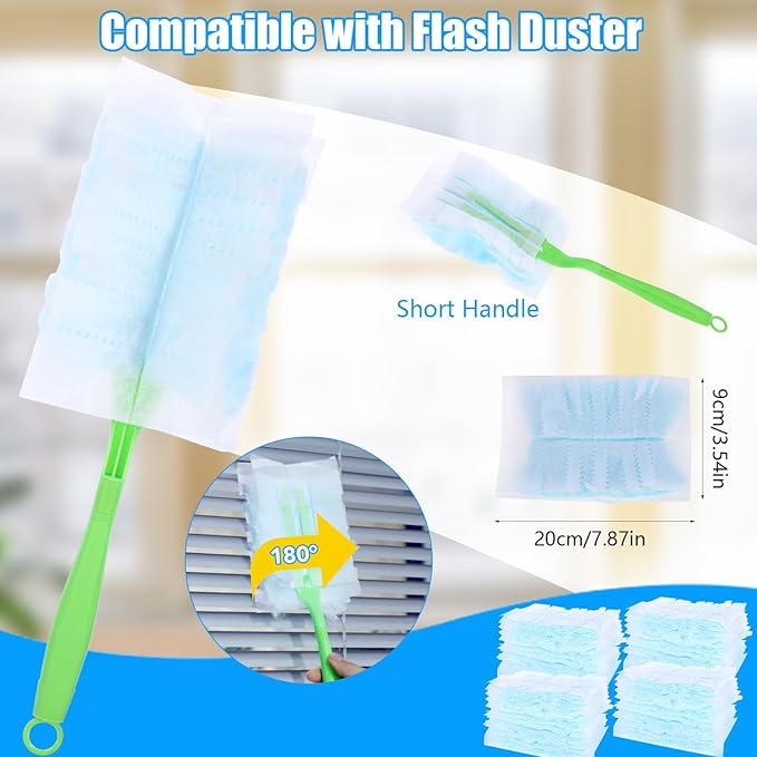 30PCS Disposable Dusters Refills Compatible with Swiffer,180 Degree Electrostatic Disposable Replacement Head for Home,Office,Ceiling Fans,Blinds and Furniture Dusting