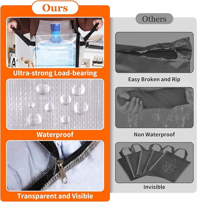 TasticTotes 8 Pack Clear Storage Bags for Comforter, Clothes & Bedding, Plastic Blanket Storage with Zipper and Handle, Moving Bags, Closet Organizer and Under-Bed Storage (60L)