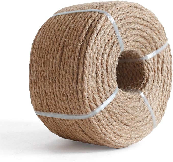 RIOOP Natural Jute Twine Rope 164 Feet 4mm, Heavy Duty Garden Twine String for Crafts, Gardening Deals, Cat Scratching & Macrame Cord, Climbing Plants, Halloween Decor