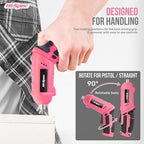 Hi-Spec 42pc Pink 4V USB Electric Power Driver & Household Tool Kit. Cordless Power Screwdriver and Hand Tools in a Compact Box Case