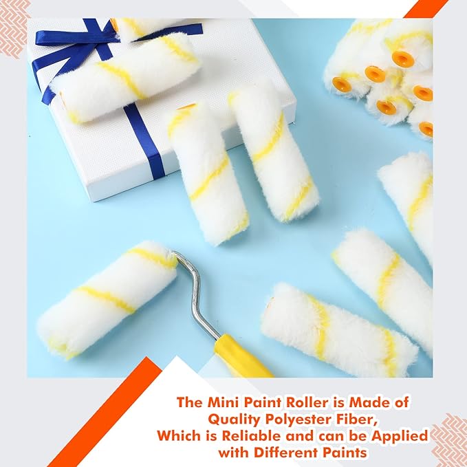 Leumoi 300 Pcs 4 Inch Mini Paint Roller Cover 1/2" Nap Small Microfiber Roller Covers Home Repair Tools House Household Supplies Kit(Yellow, White)