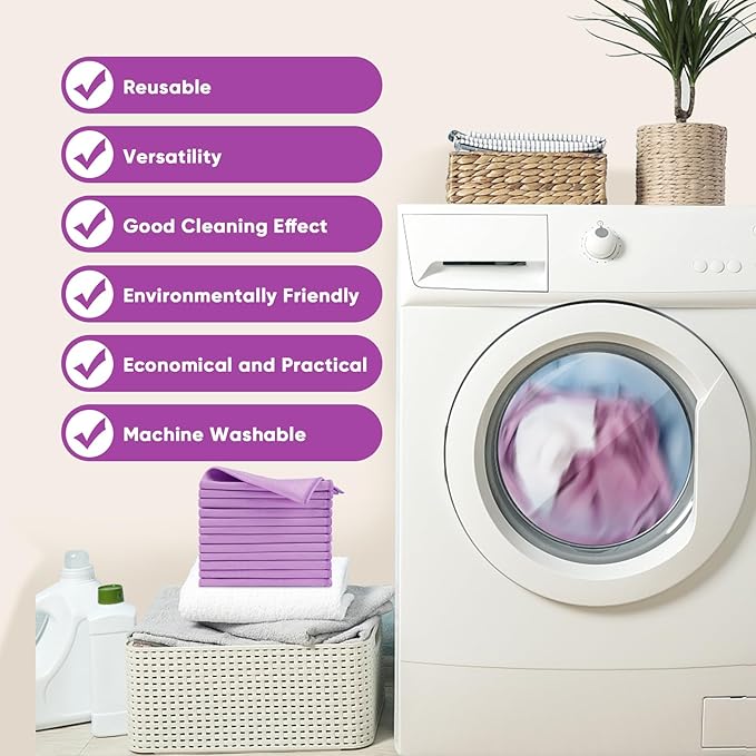 HOMEXCEL Microfiber Glass Cleaning Cloth 12 PK, Lint Free Streak Free, Reusable Cleaning Cloth for Cleaning Windows, Glasses, Mirrors, Screens, Stainless Steel, and More Purple-12”×12”