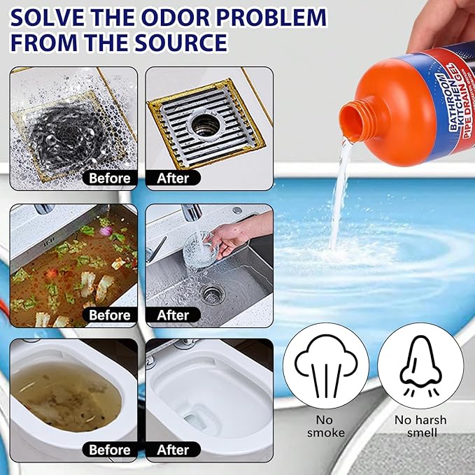 Drain Clog Remover, Professional Strength Liquid Drain Opener and Cleaner, Fast Acting Dissolver for Bathroom, Kitchen and Toilet, 500mL