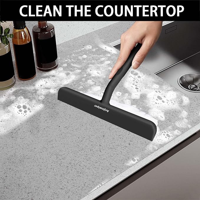 Shower Squeegee for Glass Doors with Adhesive Hook, All-Purpose Squeegee for Shower Glass, Bathroom, Window, Mirror, Car Glass and Tile Wall-8 Inches,Black