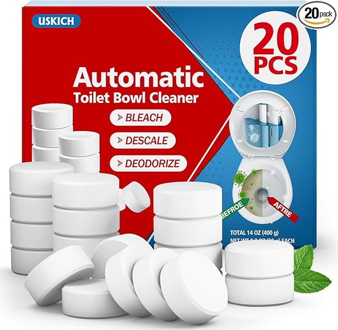 USKICH 20 Pack Toilet Bowl Cleaner Tablets,White Automatic Toilet Tank Cleaners, Long-Lasting Household Toilet Cleaners,Toilet flush Cleaning & Deodorizer