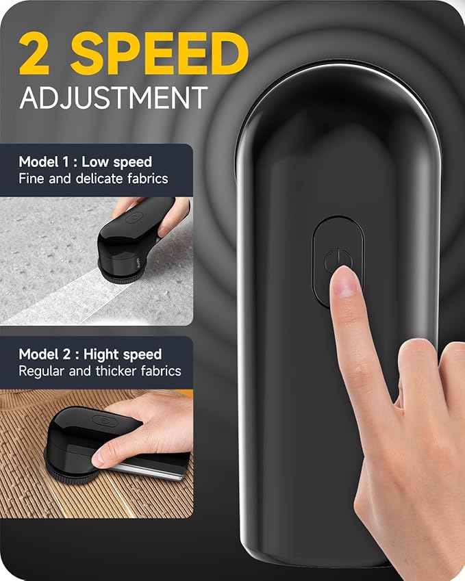 Fabric Shaver Lint Remover, Sweater Shaver to Remove Pilling, Lint Shaver with 2-Speed Power Adjustment, Fuzz Shaver for Clothes Balls-Battery Operated Black
