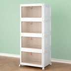 4 Tier Storage Bins with Lids, 23QT Stackable Closet Organizers and Storage with Wheels, Collapsible Storage Boxes, Foldable Plastic Storage Containers for Home,Office, Dorm Room-White