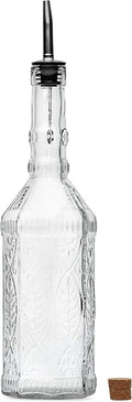 Large Clear Decorative Glass Bottle with Spout and Cork, 32oz, 1 Bottle - Design: VINO (3in X 11.9in)
