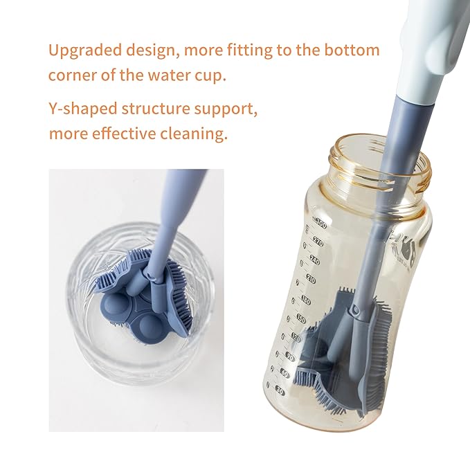Cup Cleaning Brush, Silicone Baby Bottle Brush with Stand, Large Handle Water Bottle Brush Cleaner Set, with a Tiny Cup Lid Gap Cleaning Brushes Kit, Pawprint, Blue