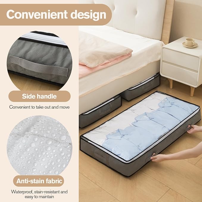 90L Under Bed Storage Containers, Closet Organizers and Storage Bins, Foldable Underbed Storage Bags for Blanket, Clothing, Comforter, Sweaters, Pillows, Linen Sheets, Wrapping Paper,black