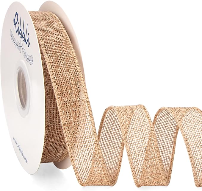 Ribbli Natural Burlap Wired Ribbon, 1” Inch x Continuous 20 Yard, Wired Edge Ribbon for Wreaths,Big Bows,Tree Decoration,Outdoor Decoration