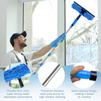 Window Squeegee Cleaning Tool, 2 in 1 Telescopic Window Cleaner Rotatable Window Washing Equipment for High Window, Interior Roof, Car Glass, Home