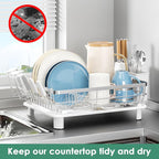 MOUKABAL Dish Drying Rack, Dish Rack, Stainless Steel Dish Racks for Kitchen Counter, Dish Drainer with Removable Utensil Holder, Drainboard (White,Stainless Steel,13''W x 17''L)