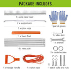 Floating Weed Lake Rake, 36 Inch Widths Pond Rake Aquatic Weed Rake, 133 Inch Extensible Multifunctional Folding Weeding Rakes, Aluminum Landscape Rakes with 49.2 FT Rope