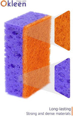 Purple and Orange Multi Use Scrub Sponges. Made in Europe. 18 Pack, 4.3x2.8x1.4 inches. Heavy Duty & Non Scratch Fiber. Odorless, Durable, Delicate, Rinse Clean Violet Scrubber