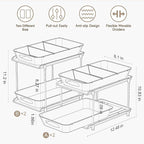 Under Sink Organizer, Bathroom Organizers and Storage, 2 Tier Multi-Use Pull Out Cabinet Organizer with Hang Hooks and Cups (transparent, 4 Pack)