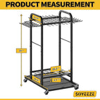 SOYEEZE Garden Tool Organizer with Lockable Wheels, Heavy Duty 3-Tier Yard Tower Tool Rack for Garage, Holds Up to 35 Long-Handled Tools, Garden Tool Cart with 12 Hooks for Tool Organization Storage