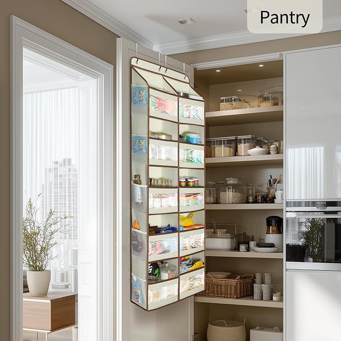 Yecaye 5-Tier Over The Door Organizer Dual-Column, 80lbs Load Over the Door Storage of 10 Compartments, Heavy Duty Extra Large Door Organizer Hanging for Bedroom Closet Nursery Bathroom Pantry, Beige