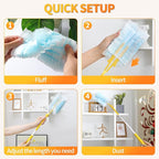 60 Count Electrostatic Duster Refills Compatible with Swiffer Duster,Multi-Surface Dusting Refills,Microfibre Dusters for Cleaning with 1Pcs Retractable Handle,Unscented