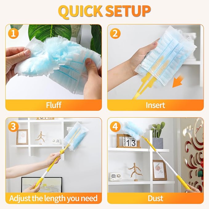 60 Count Electrostatic Duster Refills Compatible with Swiffer Duster,Multi-Surface Dusting Refills,Microfibre Dusters for Cleaning with 1Pcs Retractable Handle,Unscented