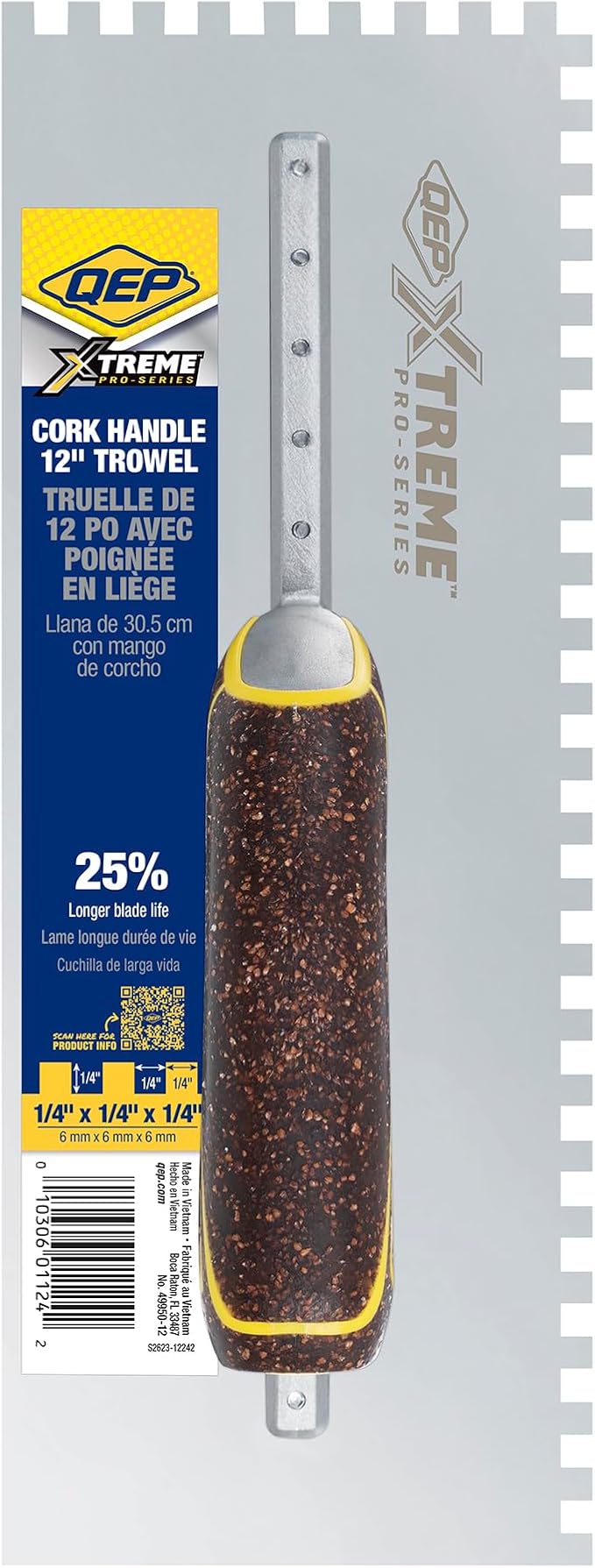 QEP Xtreme Cork Handle Stainless Steel Trowel Square Notch 1/4" x 1/4" x 1/4"