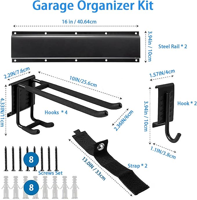 Garage Tool Organizer Wall Mount, Garden Tool Organizer with Adjustable Hooks for Garage Storage and Organization (Normal)