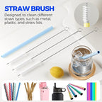 6 Pack Holikme 4 in 1 Cup Lid Cleaning Brush Set with 3 Straws, Multifunctional Bottle Brush, Silicone Cup Lid Gap Cleaner, Durable Bristle Crevice Cleaning Brush, Blue & Yellow & Red