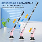 Electric Spin Scrubber Upgraded Battery with Extra-Long Runtime, IPX7 Waterproof Power Cleaner with 7 Brush Heads, 2 Speeds Adjustable Long Handle for Bathroom, Floor, Shower, Tile & Kitchen Cleaning