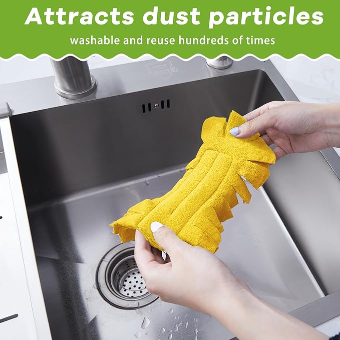 Zubebe 6 Pcs Duster Refill Reusable Fleece Duster Refills Feather Flat Dusters Multi Surface Washable Cleaning Pads Tools for Home, Blinds, Car, Pet, Furniture, Fans (Yellow)