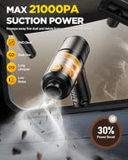 Handheld Vacuum Cleaner 21000Pa Suction with Brushless Motor, 4-in-1 Portable Mini Car Vacuum with 2 Suction Modes, Cordless Vacuum with LED Light, Type-C Charge for Car, Office Desk, Keyboards