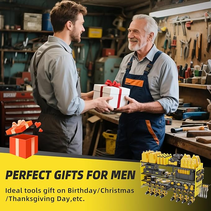 Power Tool Organizer Wall Mount with 8-Drill Holders-600Lbs Load Heavy Duty Metal 4-Layers Garage Storage and Organization Adjustable Battery Tools Rack Utility Racks Gifts for Men