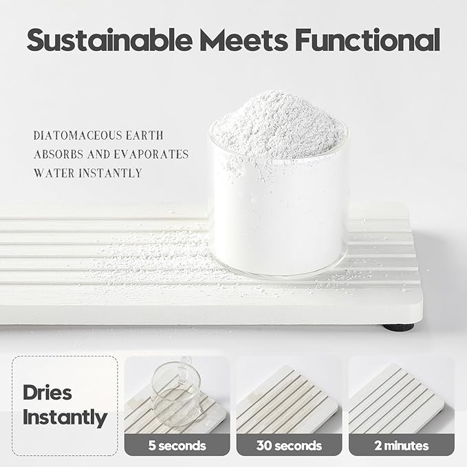 2PCS Diatomite Quick Stone Drying Tray Mat for Bathroom & Kitchen Counter, Instant Dry Water Absorbent Drink Bar Coasters,Vanity Sink Caddy Organizer,Dish Soap Sponge Holder, Ivory,8"x3.8"
