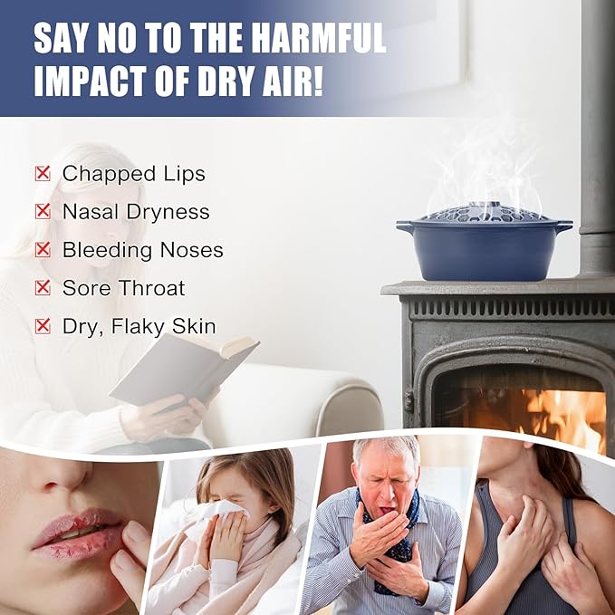 G GOOD GAIN Wood Stove Steamer - Cast Iron Stove Humidifier with Large Opening Top | Oval Bowl Fire Place Pot for Home Heating Decorative | Matte Finish & 2.7 Quart, Green