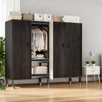 Foldable Portable Armoire Wardrobe Closet for Hanging Clothes Rack, Heavy Duty Covered Clothes Rack with Cover(HARDBOARD Magnetic), Closet Garment Rack for Bedroom Storage (KT Black, 66.14in)